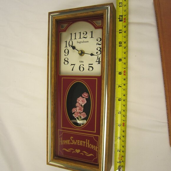 Vintage Ingraham Home Sweet Home Wall Clock with Pink Roses Made in USA Working - Picture 8 of 10